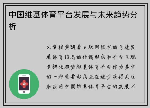 中国维基体育平台发展与未来趋势分析